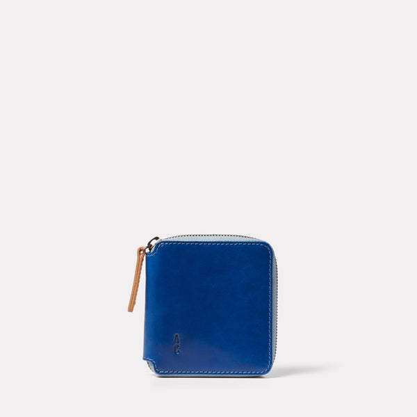 Axel Leather Zip Round Wallet in Blue | Ally Capellino