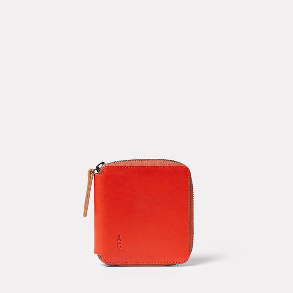 Axel Leather Zip Round Wallet in Tomato Red | Ally Capellino