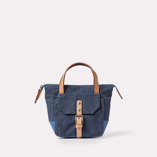 Squat Waxed Cotton Crossbody Mini Bag in Marine