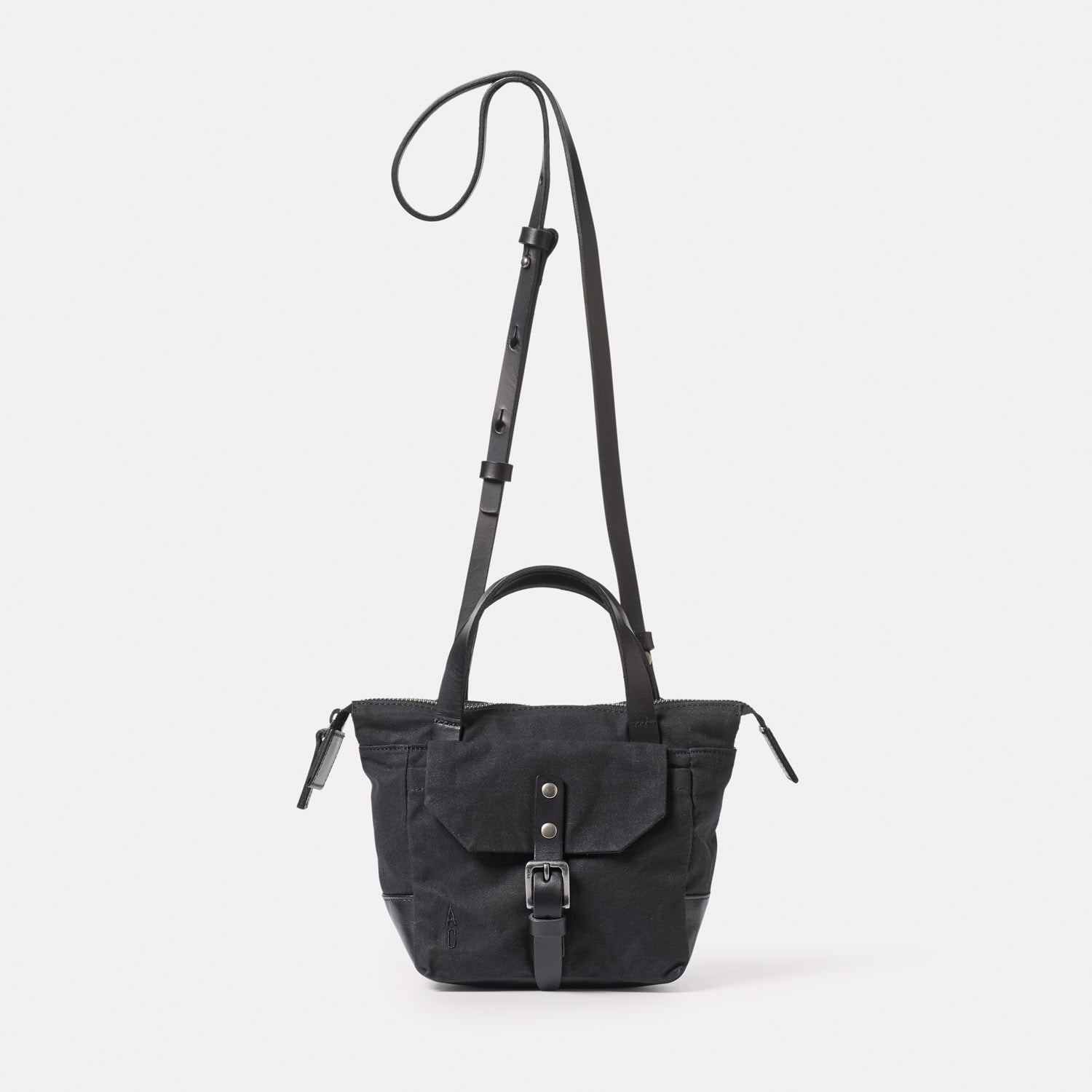 Squat Waxed Cotton Crossbody Mini Bag in Black Ally Capellino