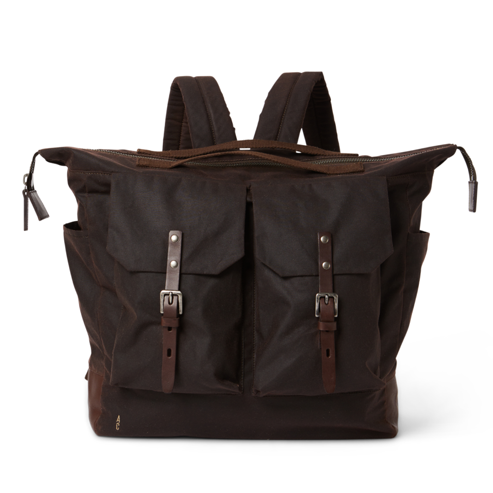 NEW Frank Large Waxed Cotton Utility Rucksack in Dark Brown