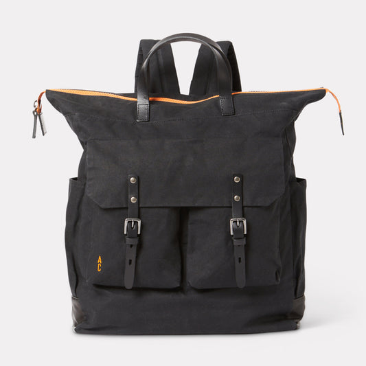 Fritz Waxed Cotton Rucksack in Black