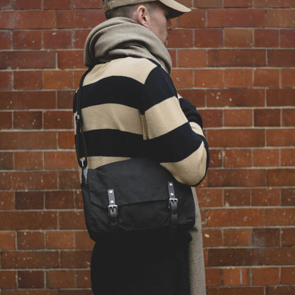 Jeremy Small Waxed Cotton Satchel in Black