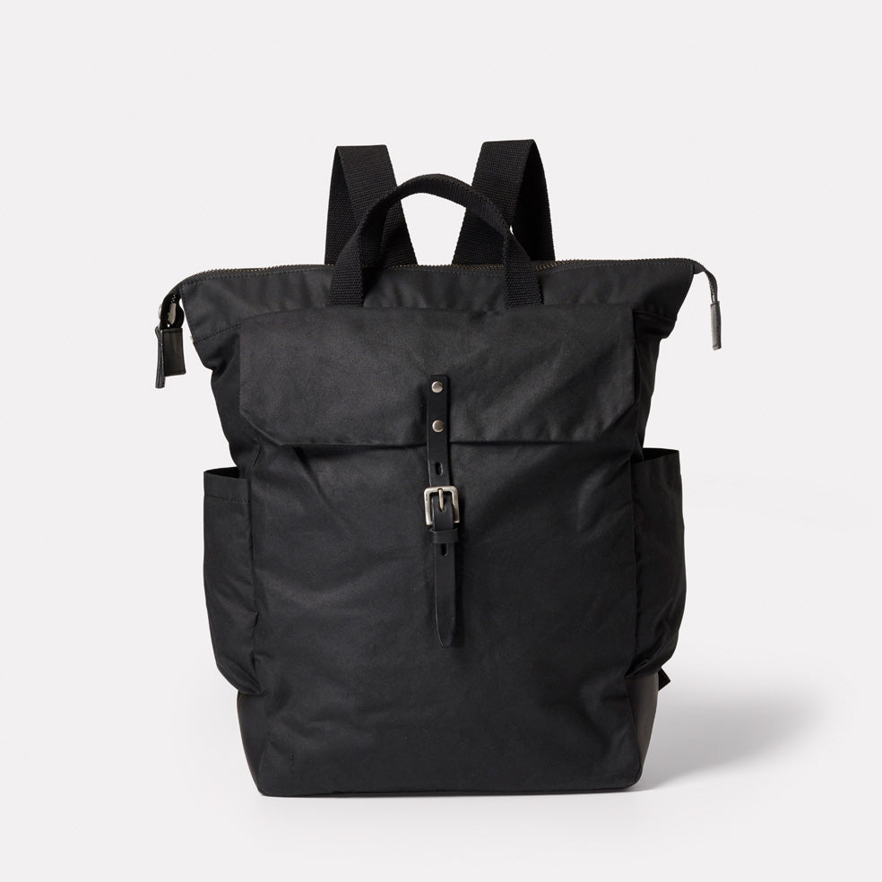 Fin Waxed Cotton Backpack in Black-TALL RUCKSACK-Ally Capellino-Ally Capellino