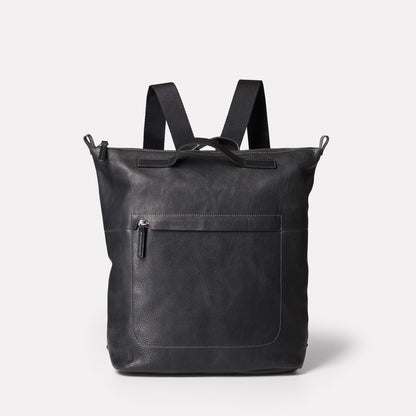 SS19, mens, womens, leather, backpack, rucksack, black, black leather, black rucksack, black backpack, black leather backpack, black leather rucksack, 13 inch laptop,