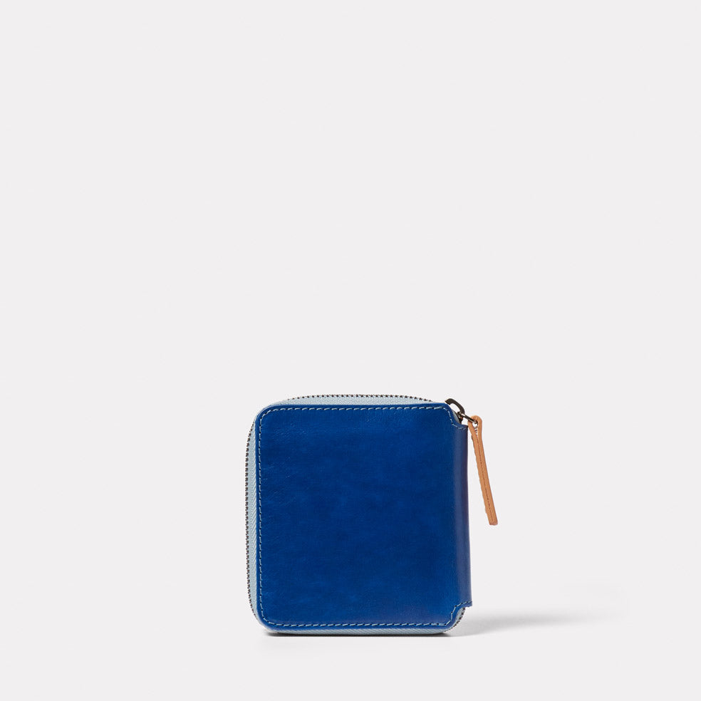 Axel Leather Zip Round Wallet in Blue | Ally Capellino