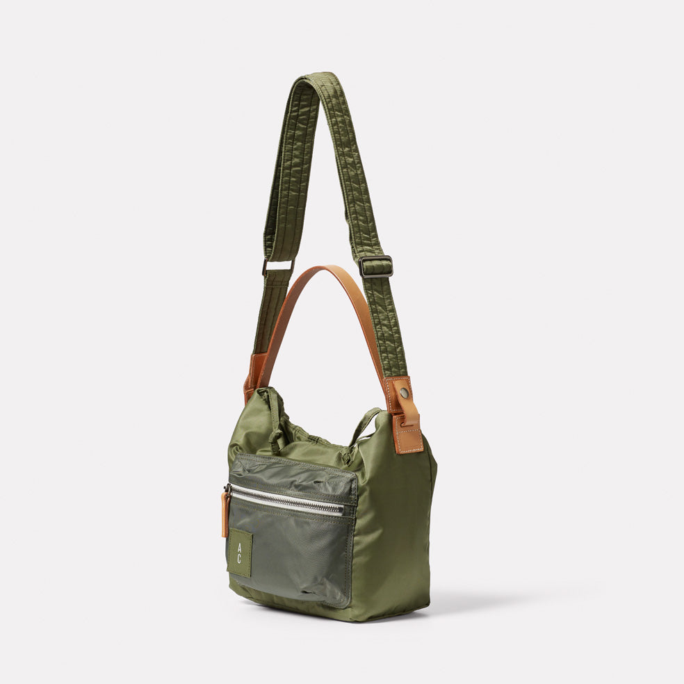 Kim Slouchy Nylon Crossbody Bag in Khaki | Ally Capellino