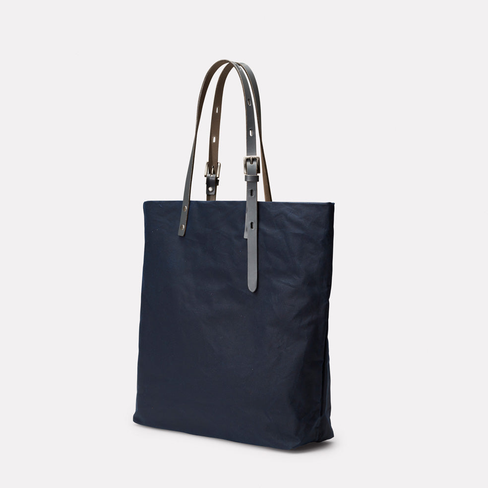 Natalie Waxed Cotton Tote in Navy & Grey | Totes | Ally Capellino